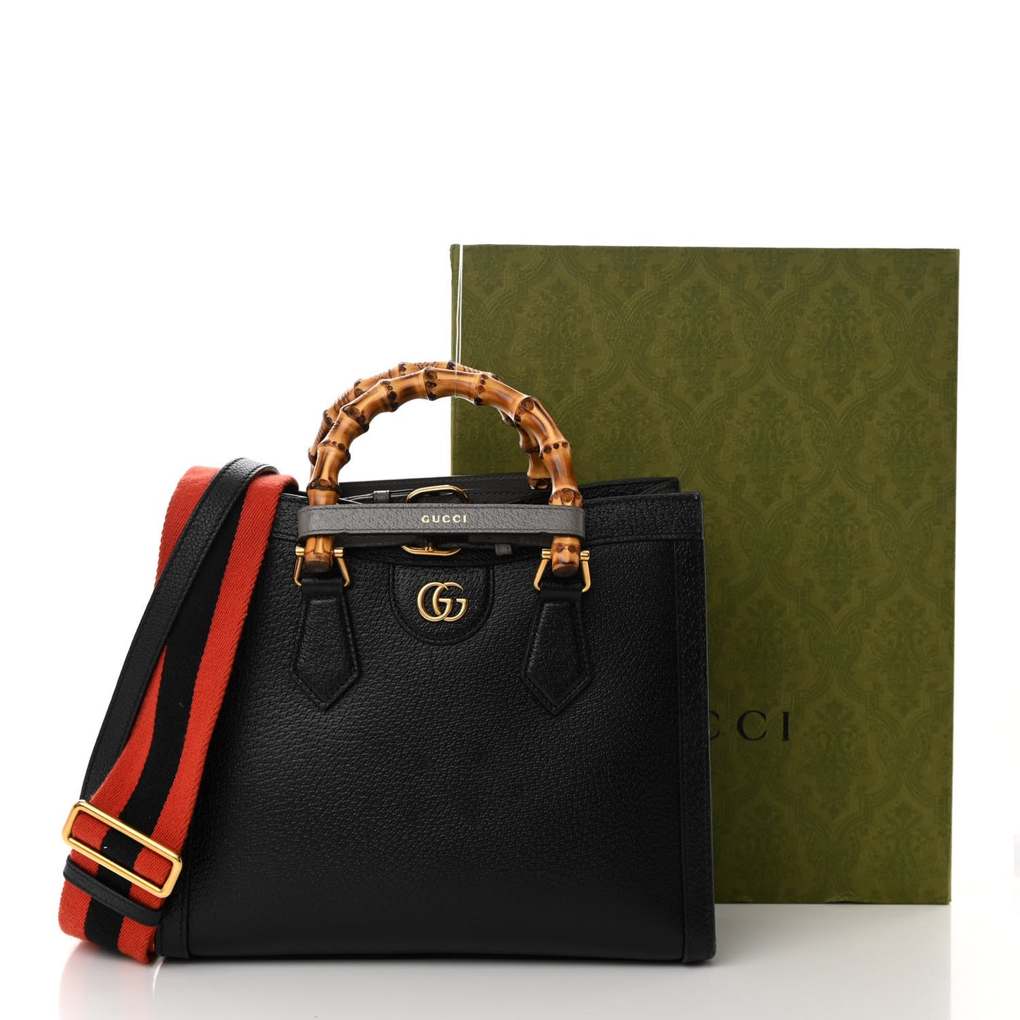 Textured Dollar Calfskin Web Small Diana Tote Bag Black Dusty Grey