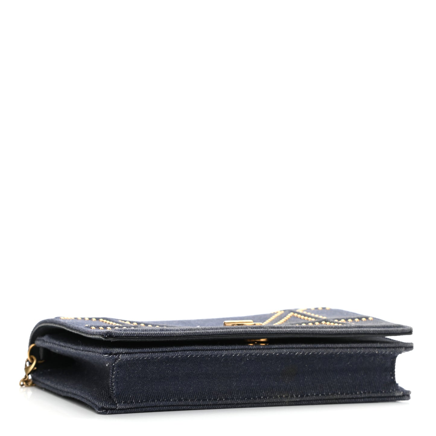 Denim Studded Diorama Wallet On Chain Blue