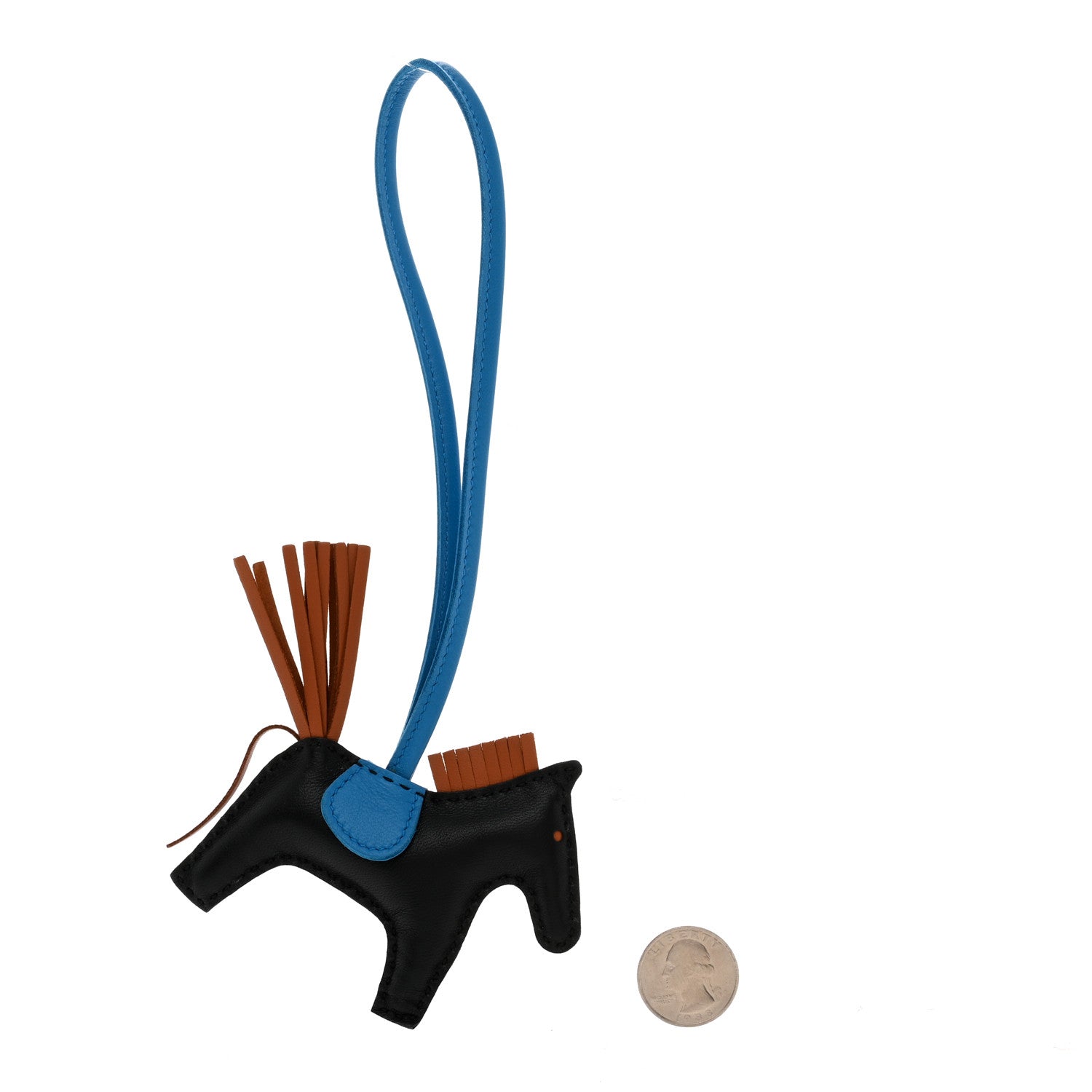 Hermes Milo Lambskin Grigri Rodeo Horse Bag Charm PM Black Gold Bleu Zanzibar 2 of 5