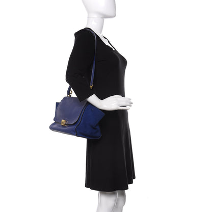 Celine Drummed Calfskin Suede Small Trapeze Indigo 2 of 22