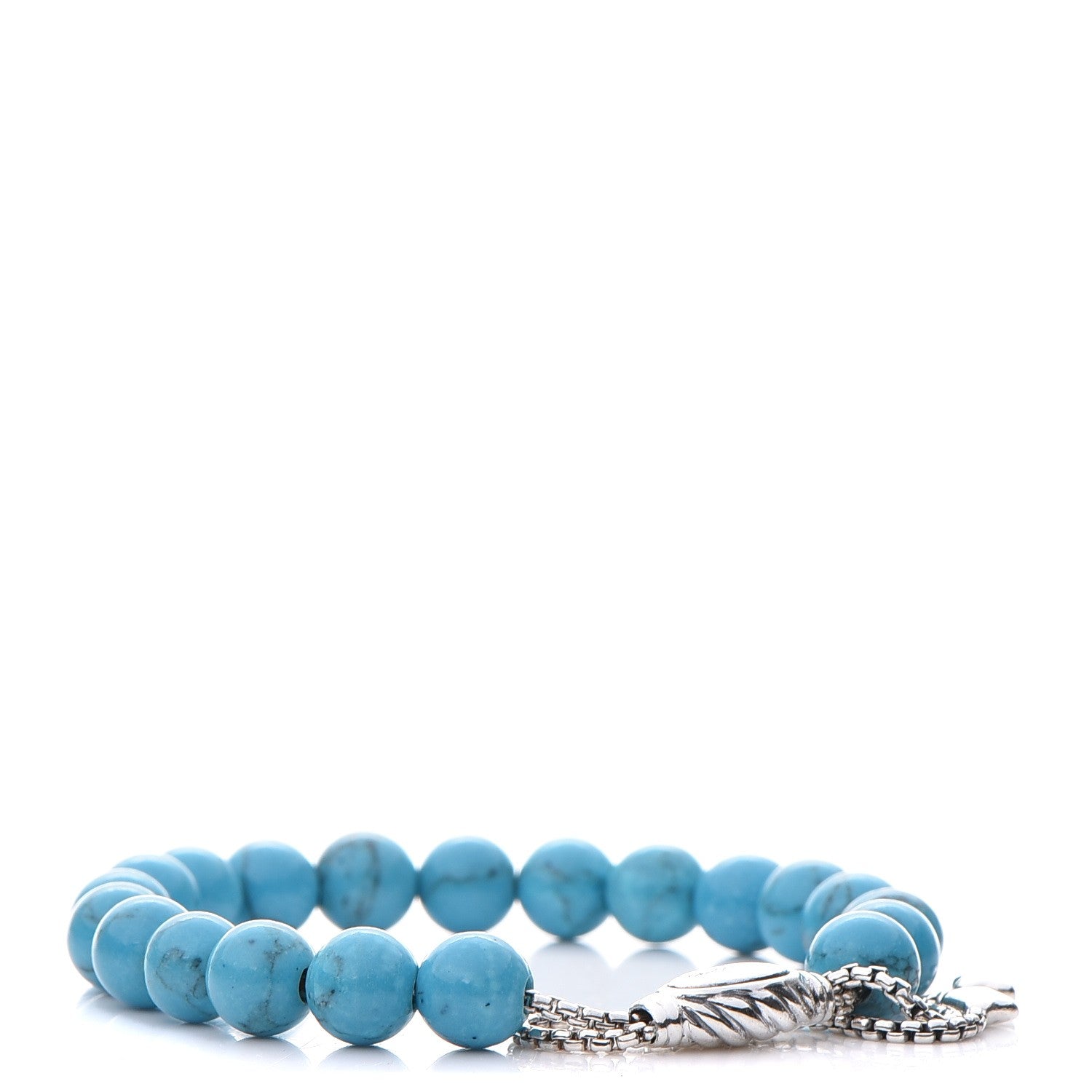David Yurman Sterling Silver Turquoise 8mm Spiritual Beads Adjustable Bracelet 1 of 5