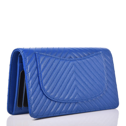Chanel Caviar Chevron Quilted Yen Wallet Bright Blue 3 of 9
