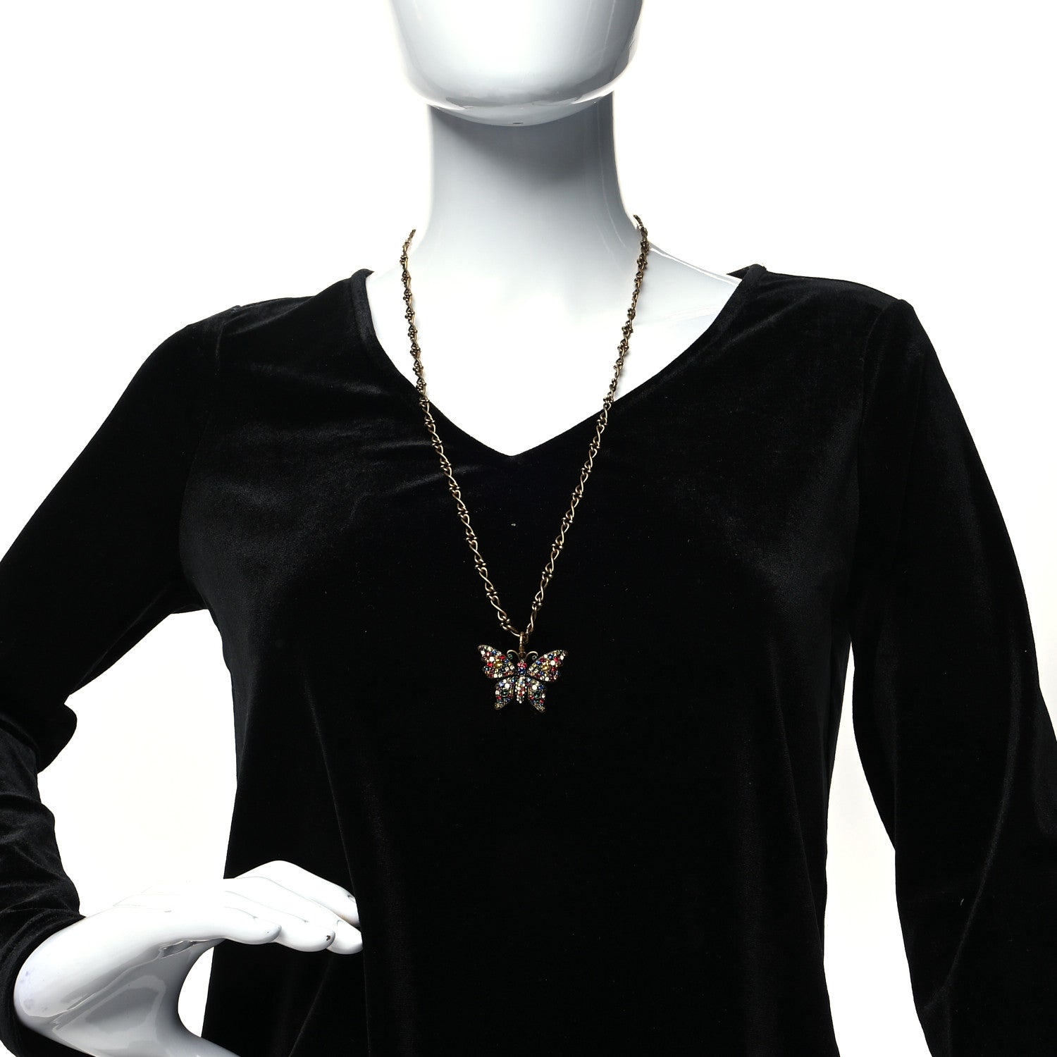 Gucci Metal Crystal Butterfly Necklace Aged Gold Multicolor 2 of 4