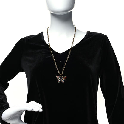 Gucci Metal Crystal Butterfly Necklace Aged Gold Multicolor 2 of 4