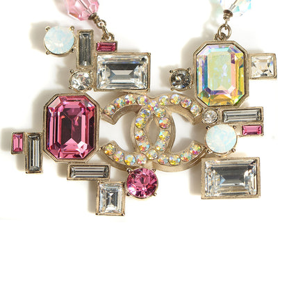 Chanel Crystal Baguette CC Pearl Necklace Pink Gold 3 of 6