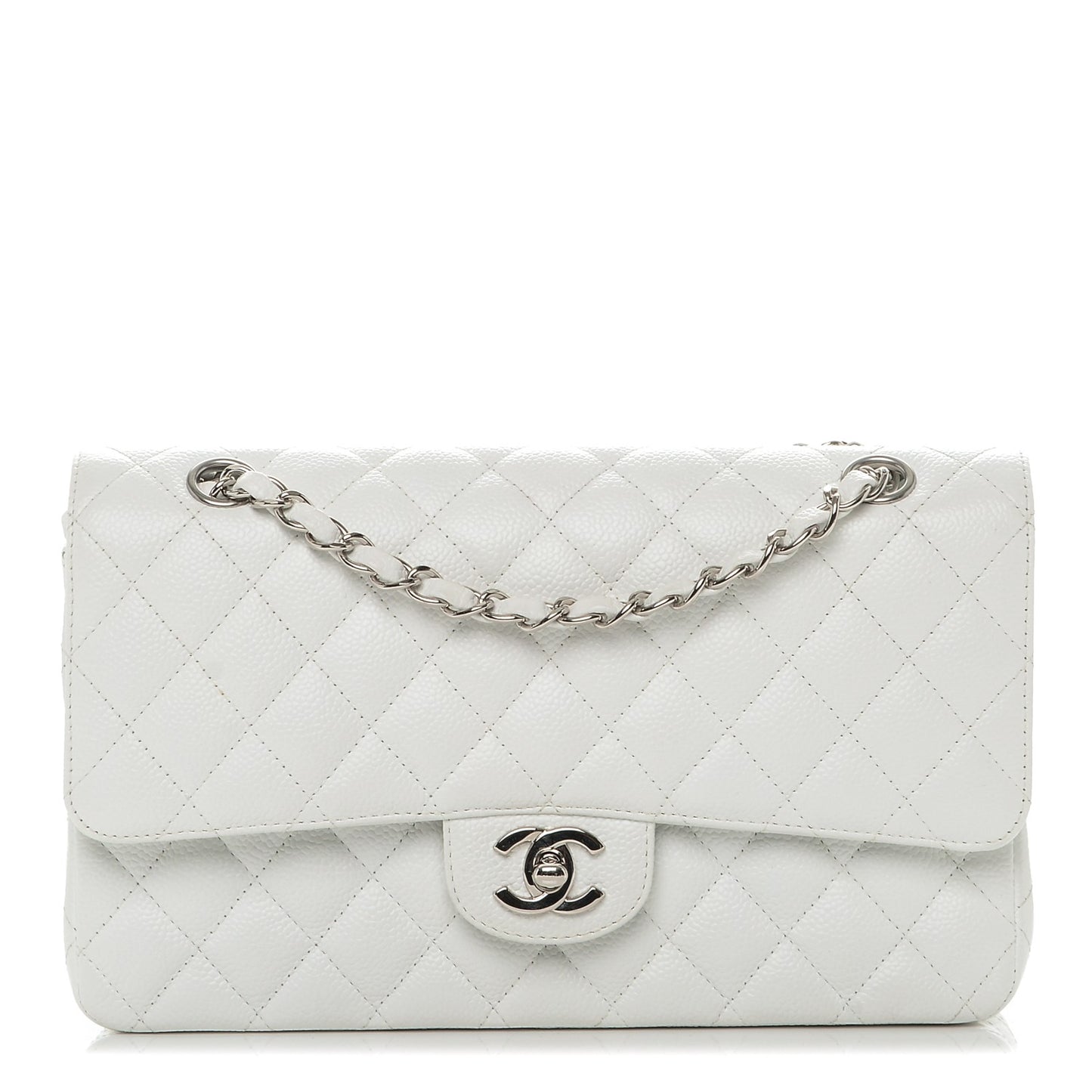 Caviar Quilted Medium Double Flap White