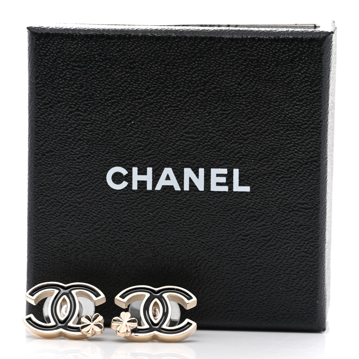 Enamel CC Clover Earrings Black Gold