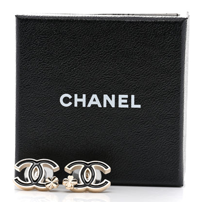 Chanel Enamel CC Clover Earrings Black Gold 5 of 5
