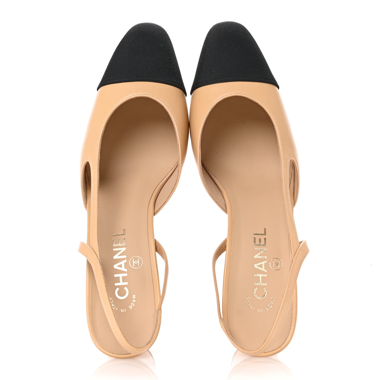 Chanel Goatskin Grosgrain Cap Toe CC Slingback Pumps 40 Beige Black 2 of 10
