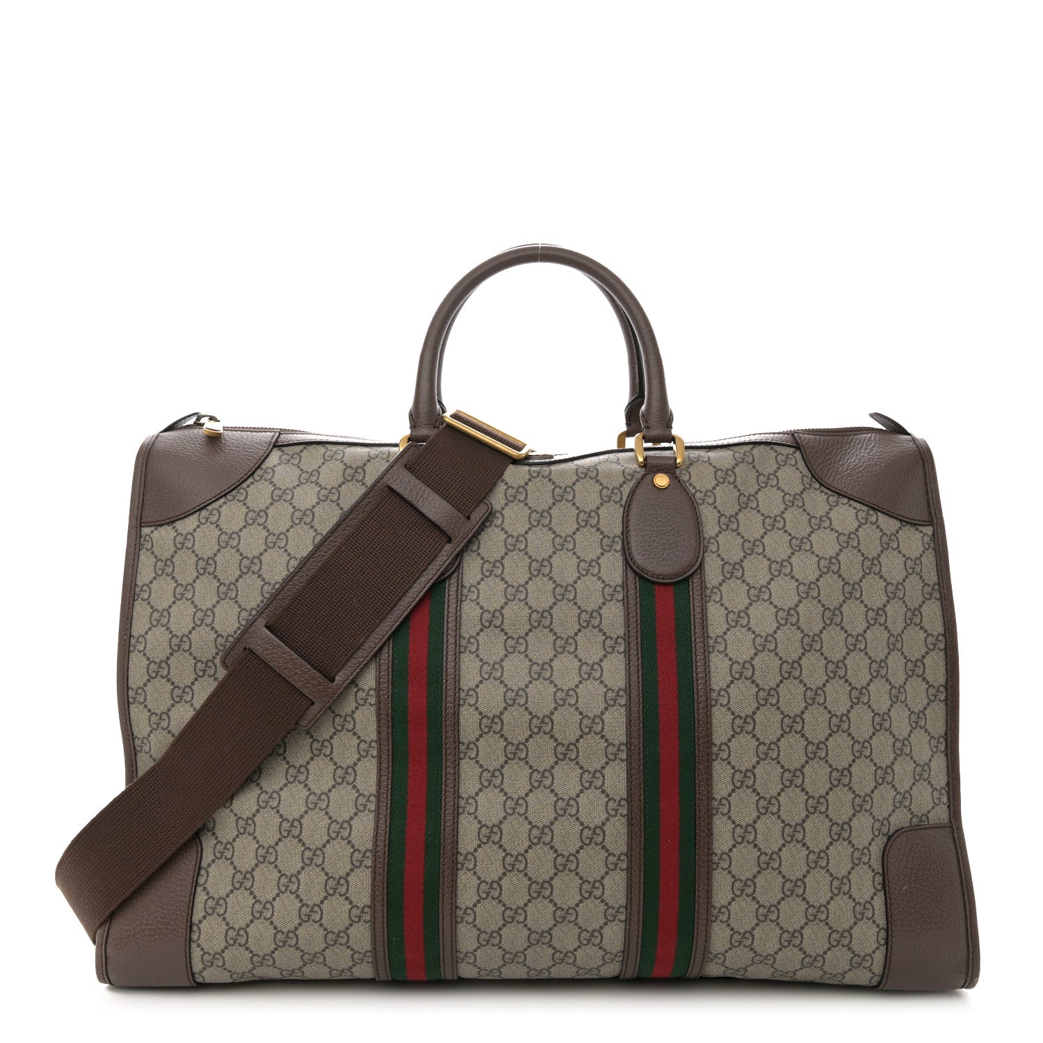 Gucci Soft GG Supreme Monogram Textured Dollar Calfskin Web Large Ophidia Carry-On Duffle Bag Beige Ebony New Acero 1 of 14