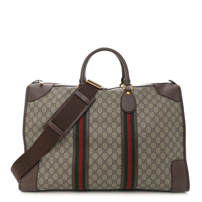 Gucci Soft GG Supreme Monogram Textured Dollar Calfskin Web Large Ophidia Carry-On Duffle Bag Beige Ebony New Acero 1 of 14