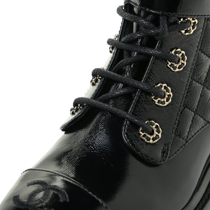 Chanel Shiny Calfskin Quilted Lace Up Combat Boots 38 Black 11 of 13