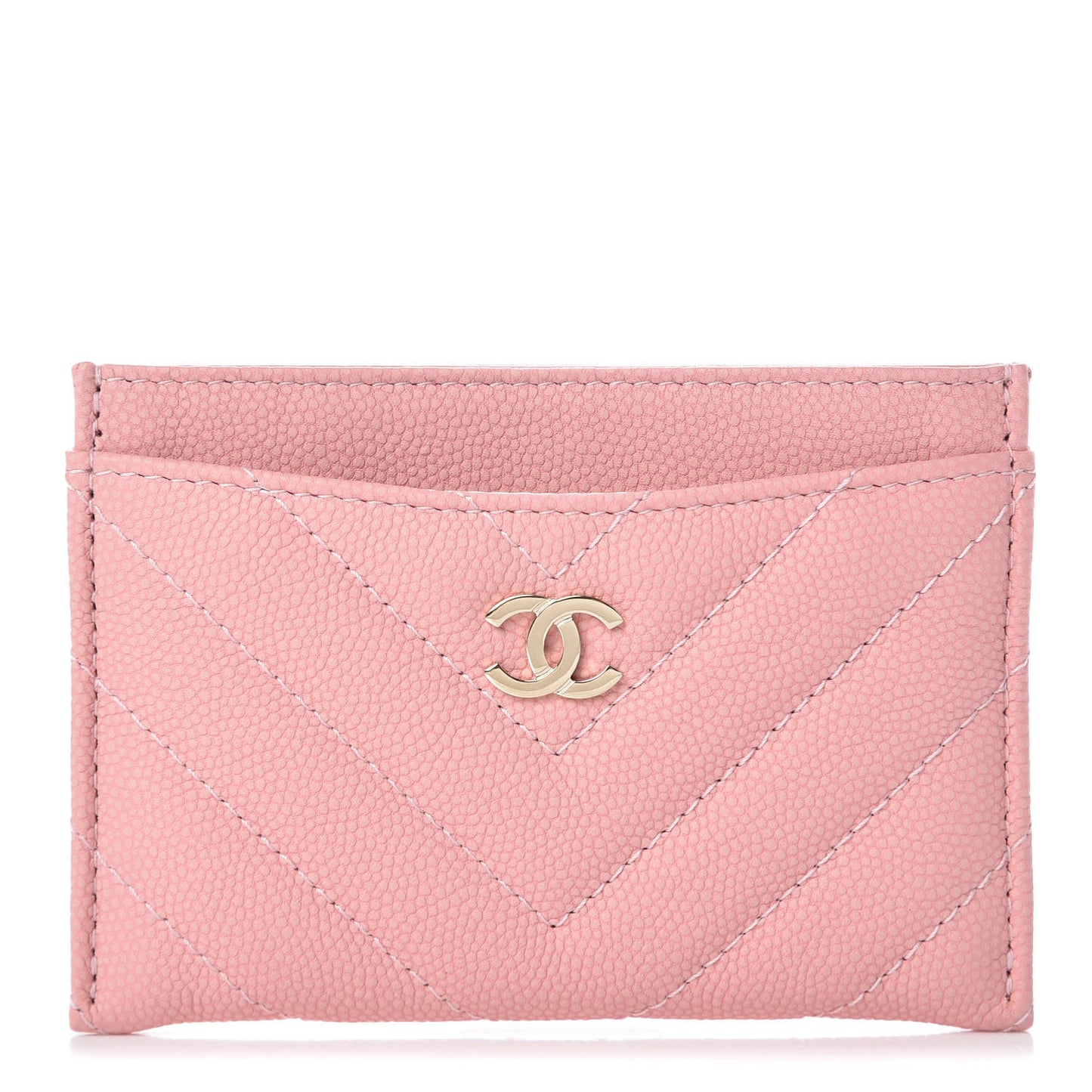 Caviar Chevron Quilted Card Holder Wallet Pink