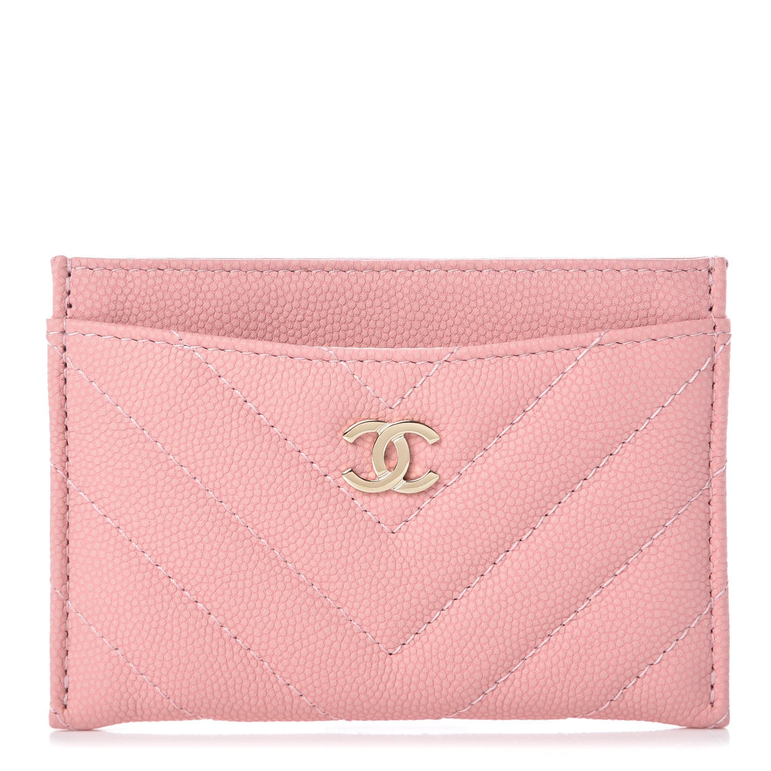 Chanel Caviar Chevron Quilted Card Holder Wallet Pink 1 of 8