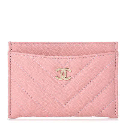 Chanel Caviar Chevron Quilted Card Holder Wallet Pink 1 of 8