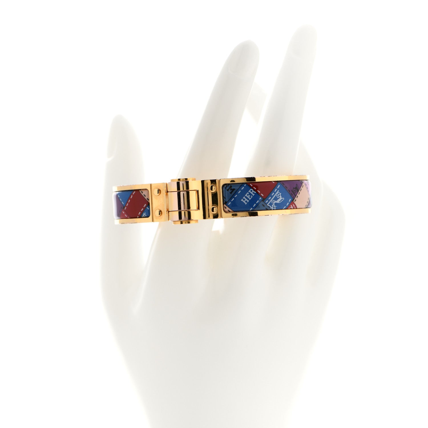 Hermes Enamel Printed Narrow Bolduc Au Carre Hinged Bracelet 2 of 8