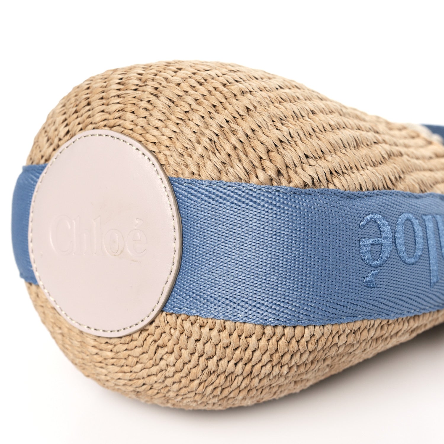 Chloe Raffia Calfskin Small Woody Basket Bag Washed Blue 9 of 12