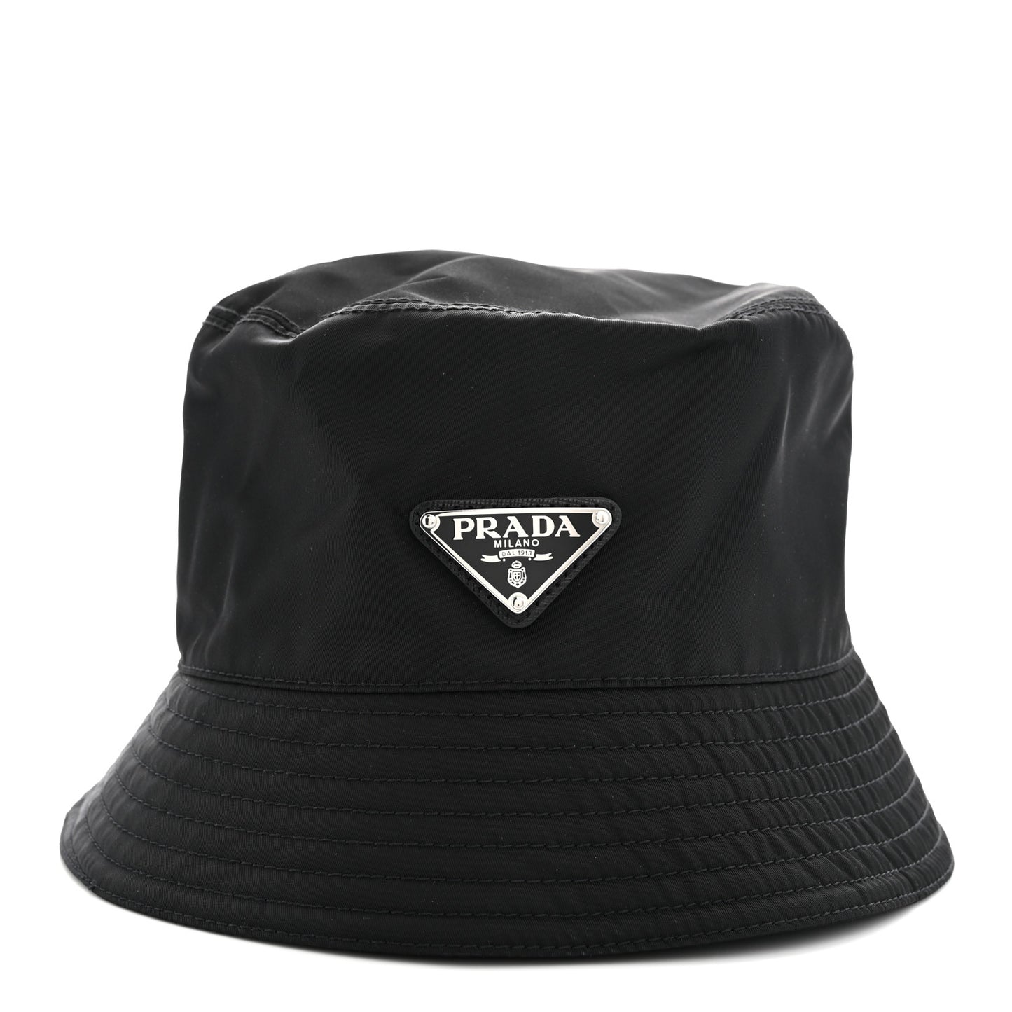 Re-Nylon Metal Triangle Logo Womens Bucket Hat L Black