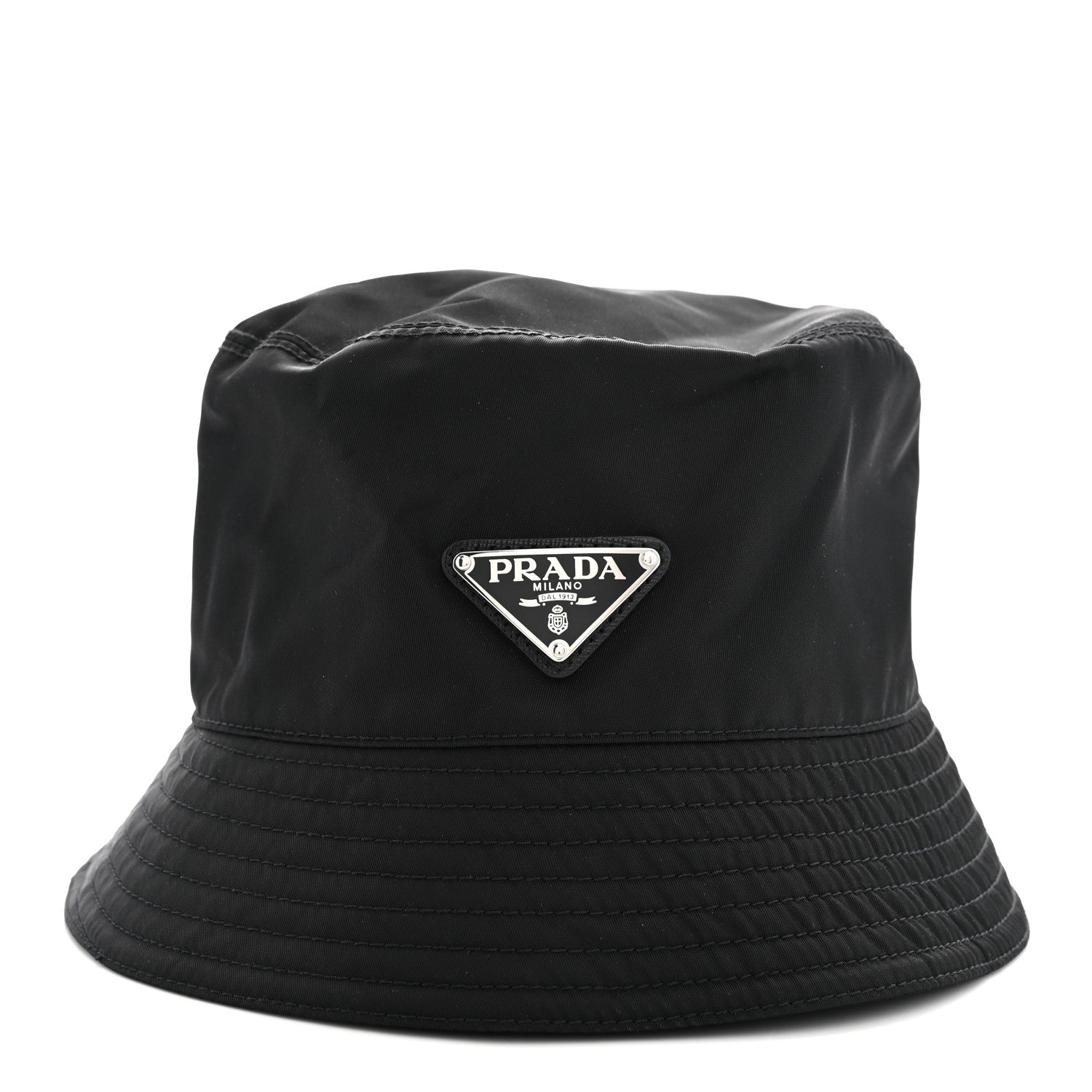 Prada Re-Nylon Metal Triangle Logo Womens Bucket Hat L Black 3 of 8