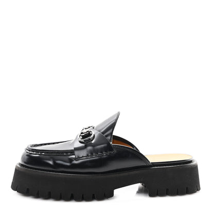Gucci Magnum Calfskin Womens Horsebit Platform Mules 37 Black 1 of 9