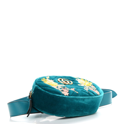 Gucci Velvet Matelasse Embroidered GG Marmont Belt Bag 85 34 Pavone Cyan 4 of 11