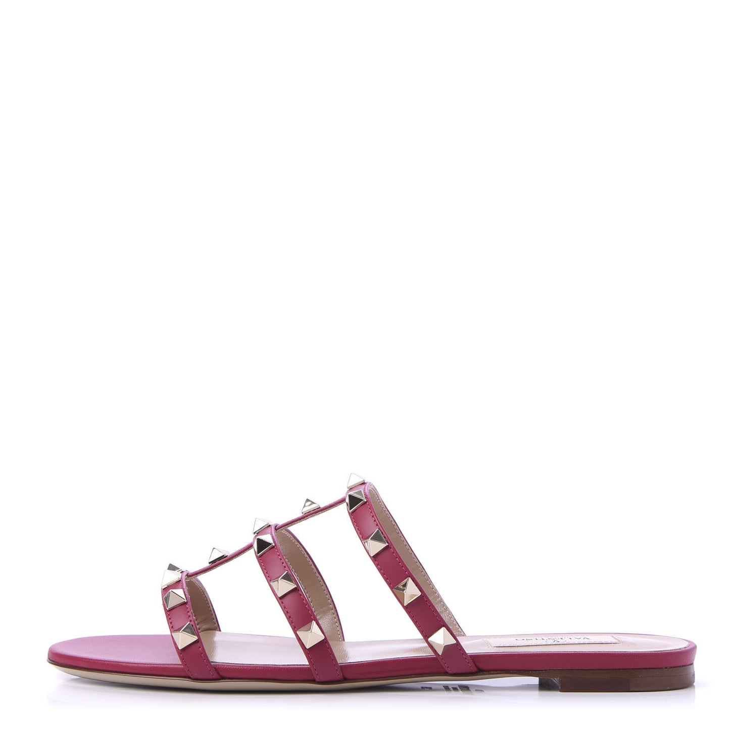 Nappa Rockstud Caged Flat Slide Sandals 38 Raspberry