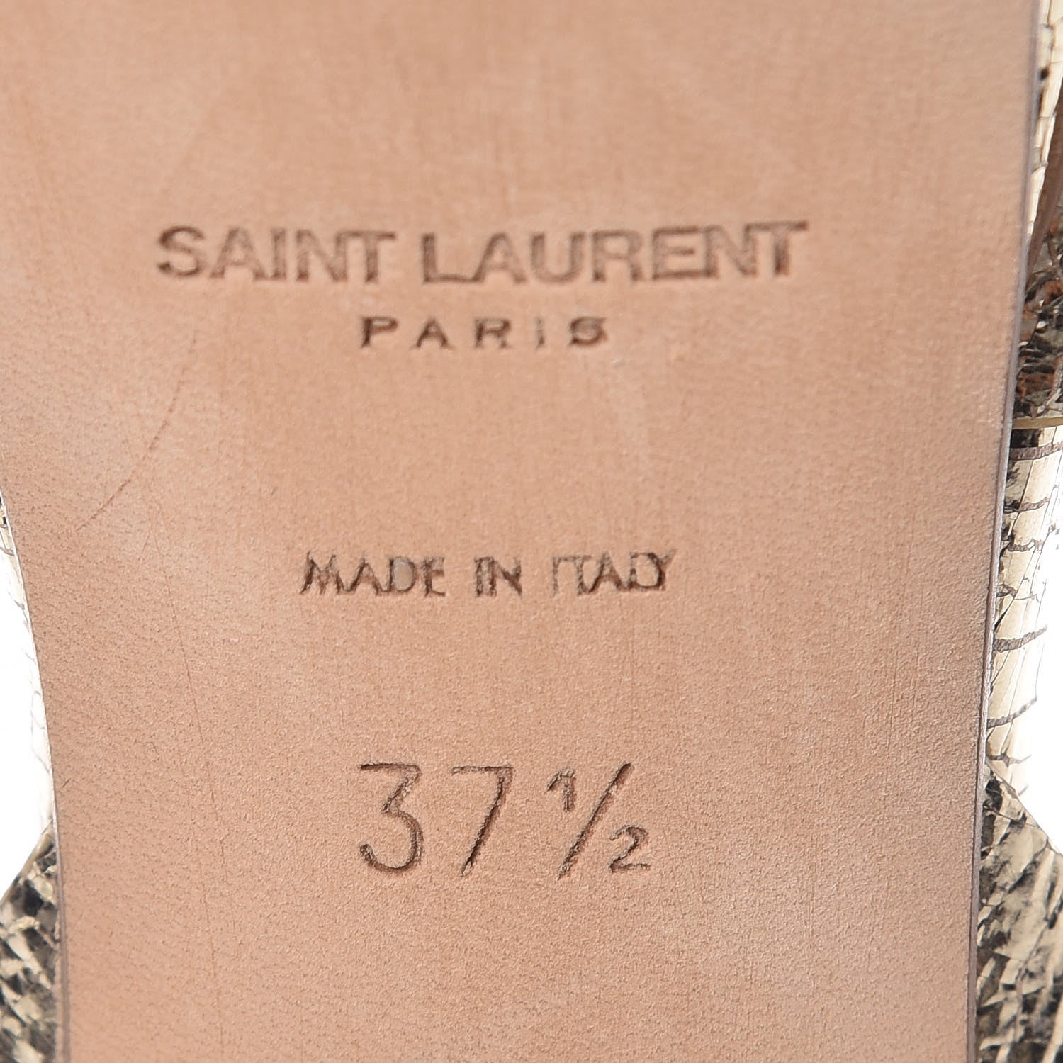 Saint Laurent Metallic Crackled Calfskin Tribute 75 Platform Sandals 37.5 Black Gold 7 of 8