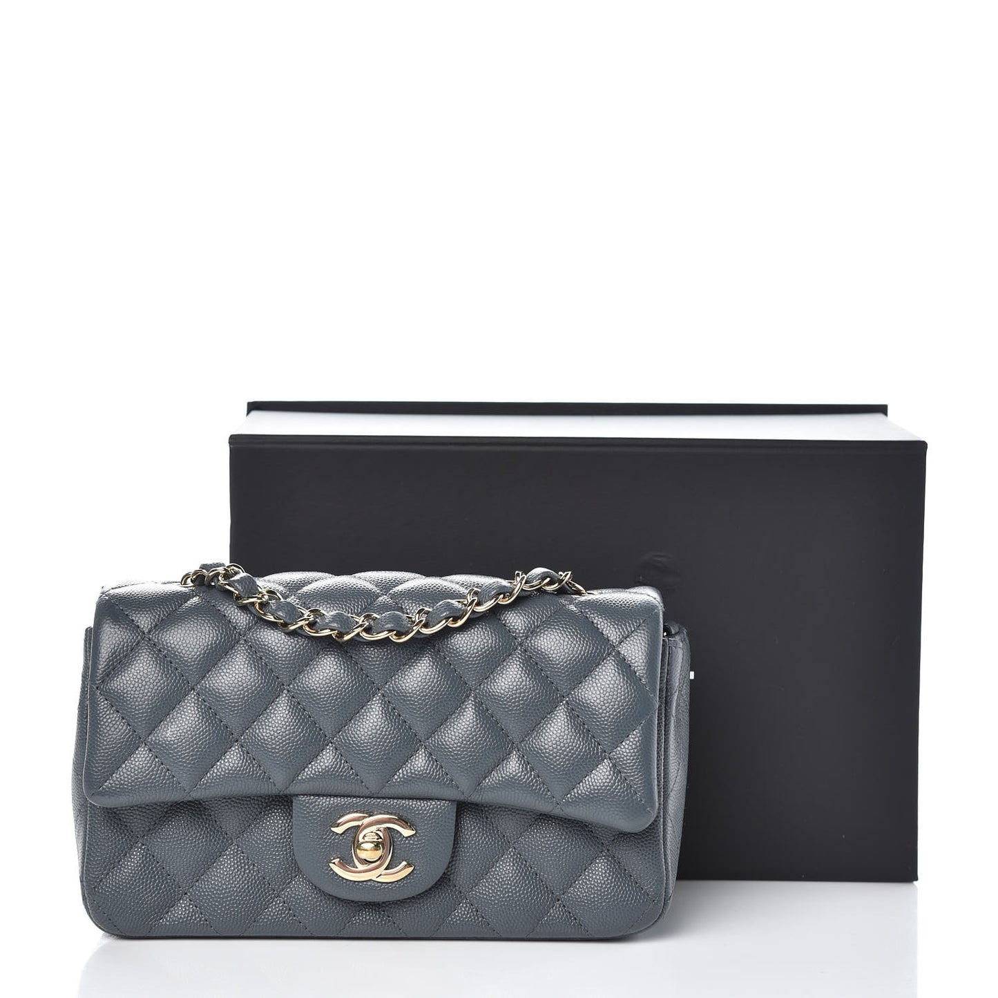 Caviar Quilted Mini Rectangular Flap Dark Grey
