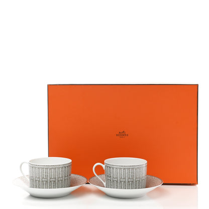 Hermes Porcelain Mosaique Au 24 Breakfast Cup And Saucer Set Of 2 Platine 10 of 10