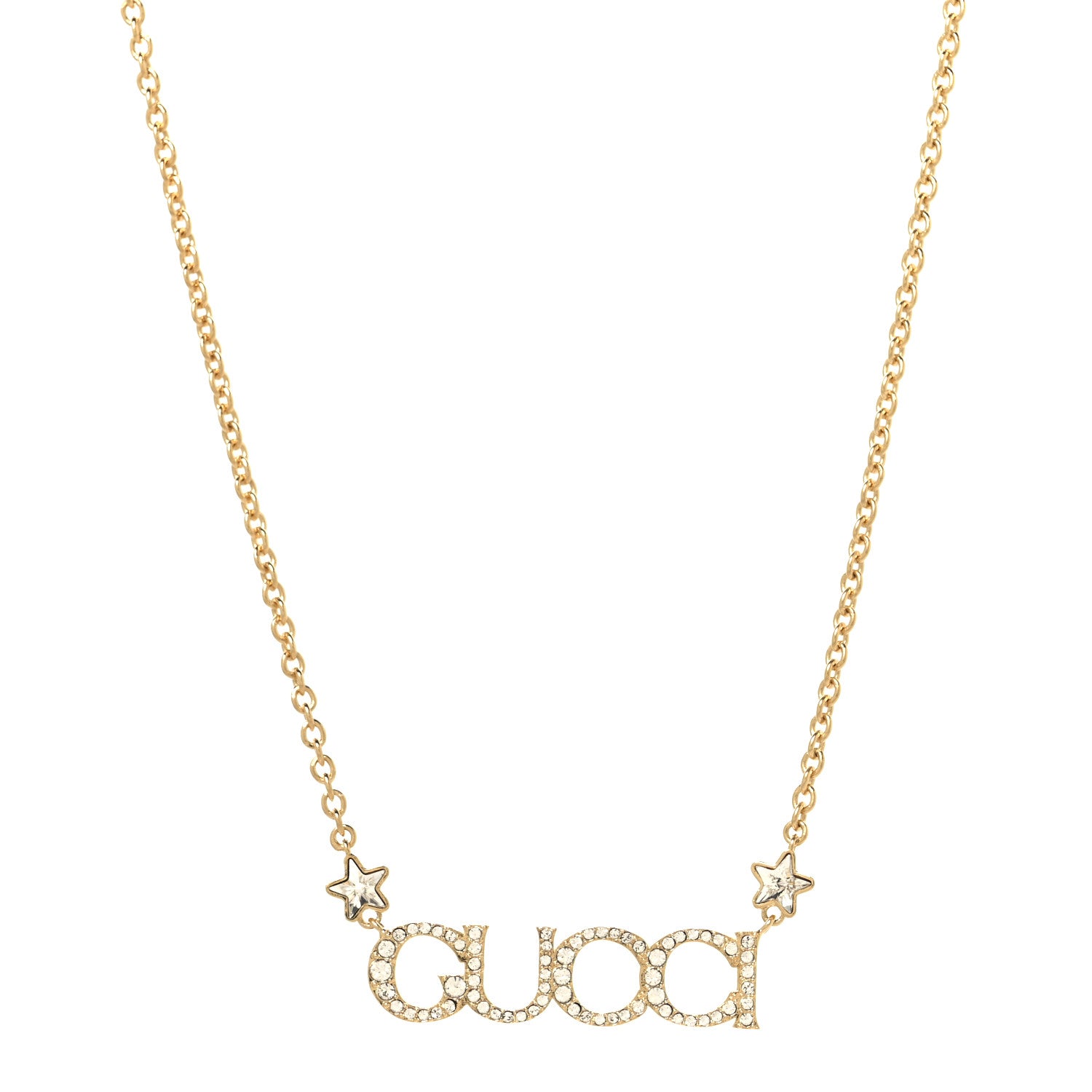 Gucci Crystal Script Necklace Gold 1 of 4
