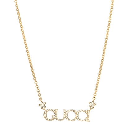 Gucci Crystal Script Necklace Gold 1 of 4
