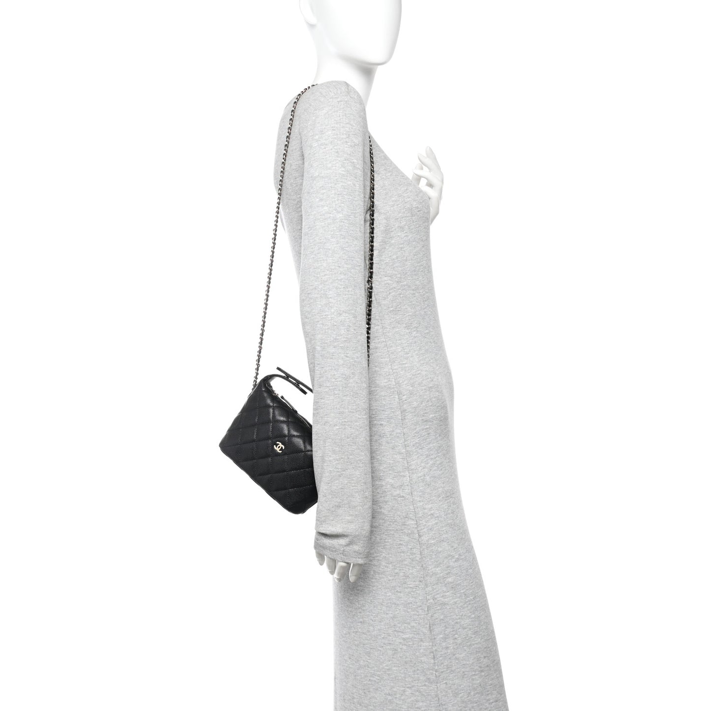 Caviar Quilted Hobo Clutch With Chain Black