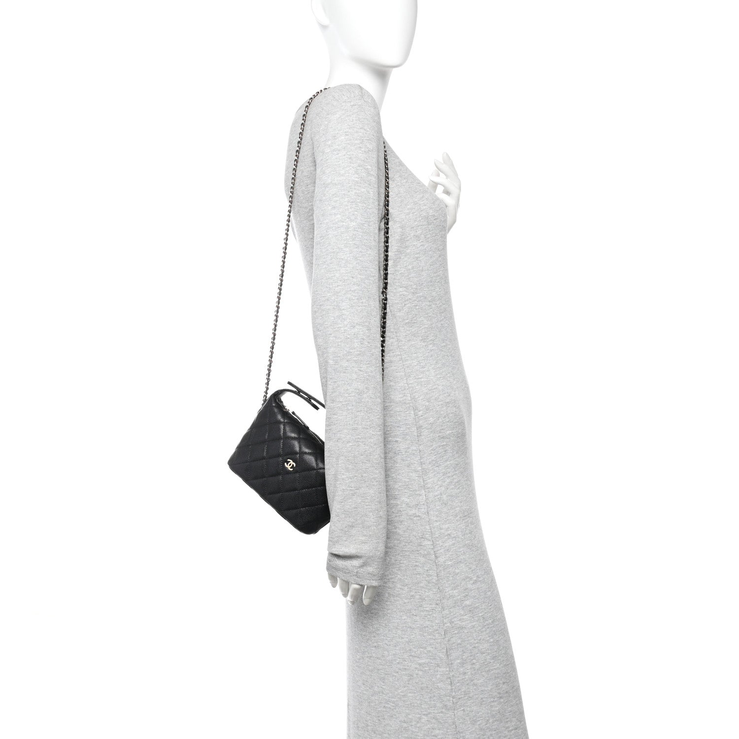 Chanel Caviar Quilted Hobo Clutch With Chain Black 2 of 11