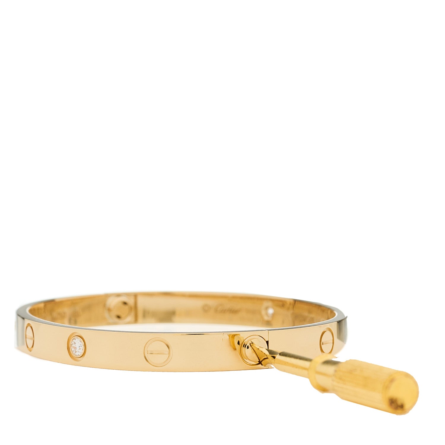 Cartier 18K Yellow Gold 4 Diamond LOVE Bracelet 17 8 of 9