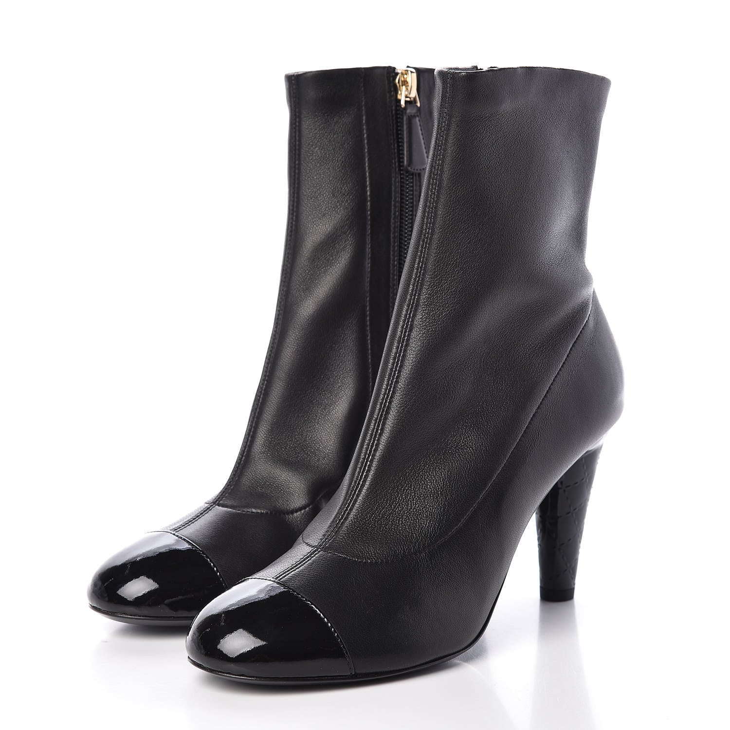 Chanel Lambskin Patent Cap Toe Ankle Boots 37.5 Black 3 of 9