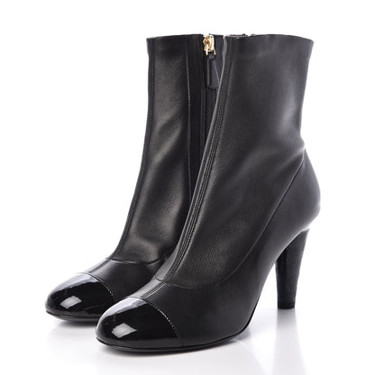 Chanel Lambskin Patent Cap Toe Ankle Boots 37.5 Black 3 of 9
