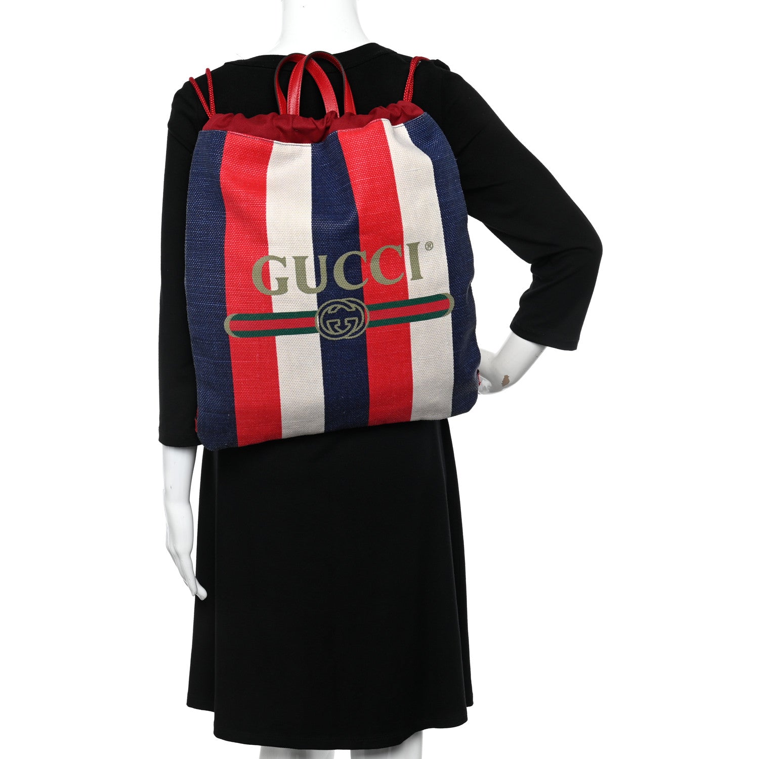 Gucci Canvas Logo Sylvie Stripe Drawstring Backpack Red 2 of 10