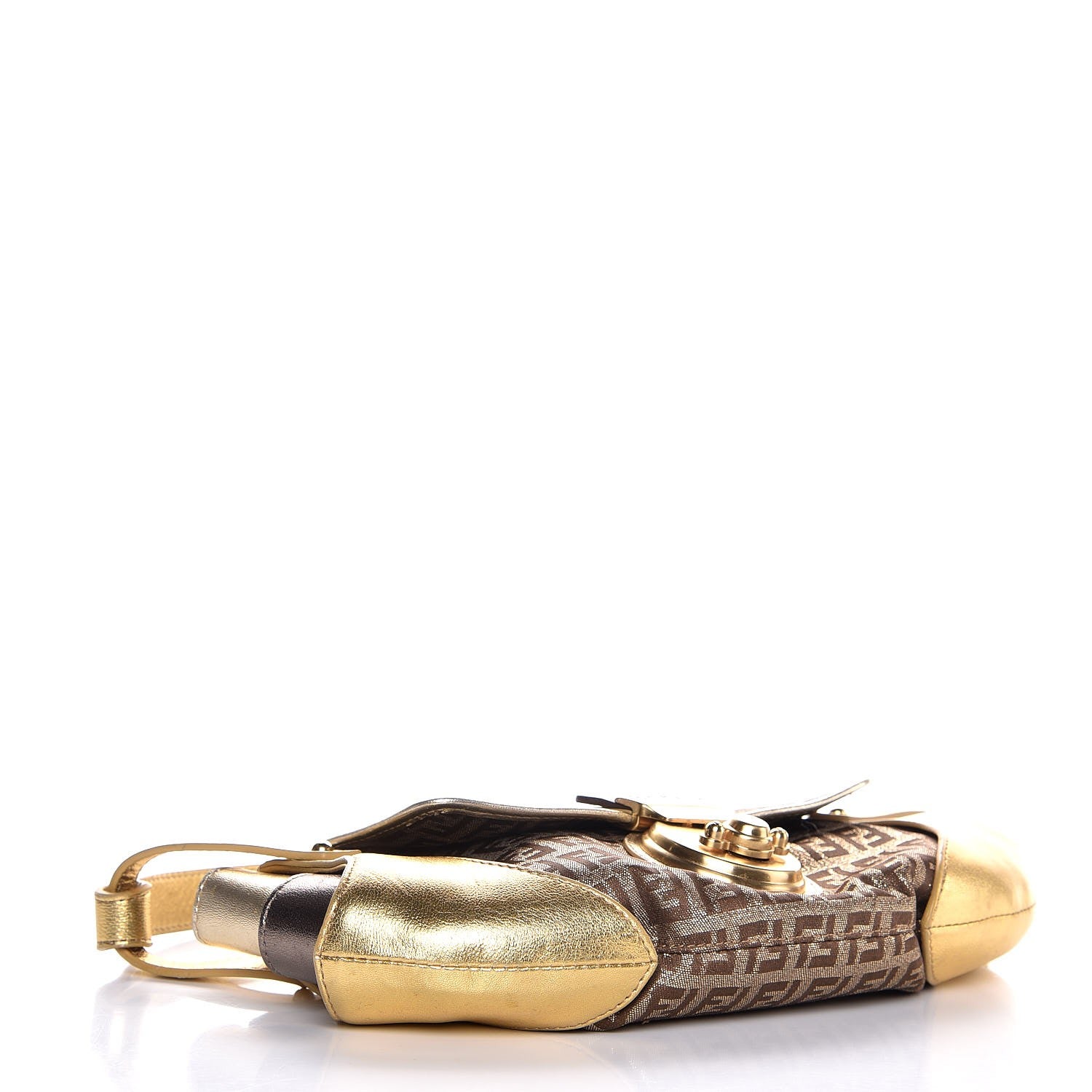 Fendi Metallic Calfskin Zucchino Compilation Hobo Gold 4 of 8