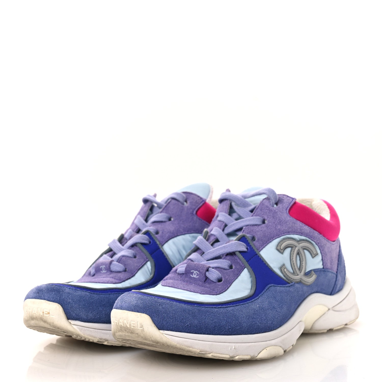 Chanel Nylon Calfskin Suede CC Womens Sneakers 40 Light Blue 4 of 13