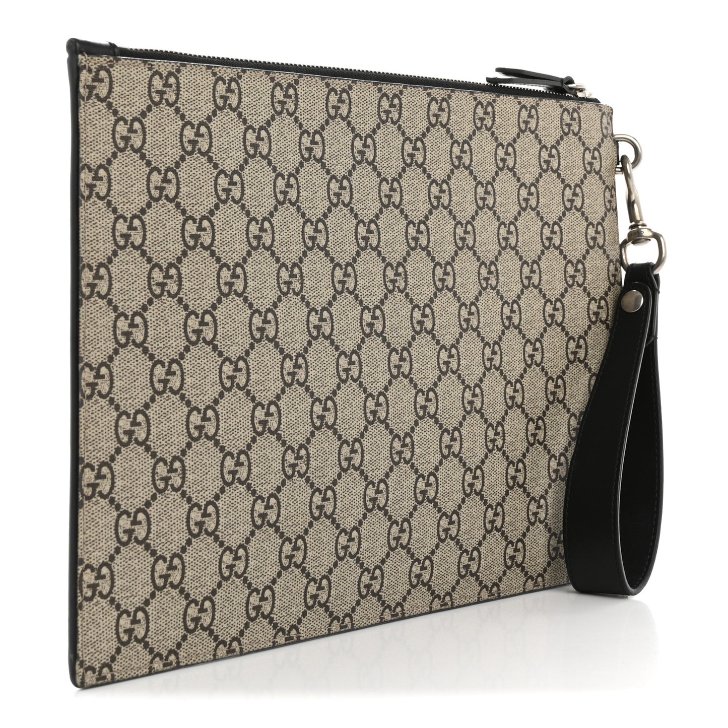GG Supreme Monogram Kingsnake Zip Wristlet Pouch Beige Black