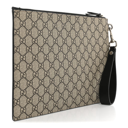 Gucci GG Supreme Monogram Kingsnake Zip Wristlet Pouch Beige Black 3 of 11