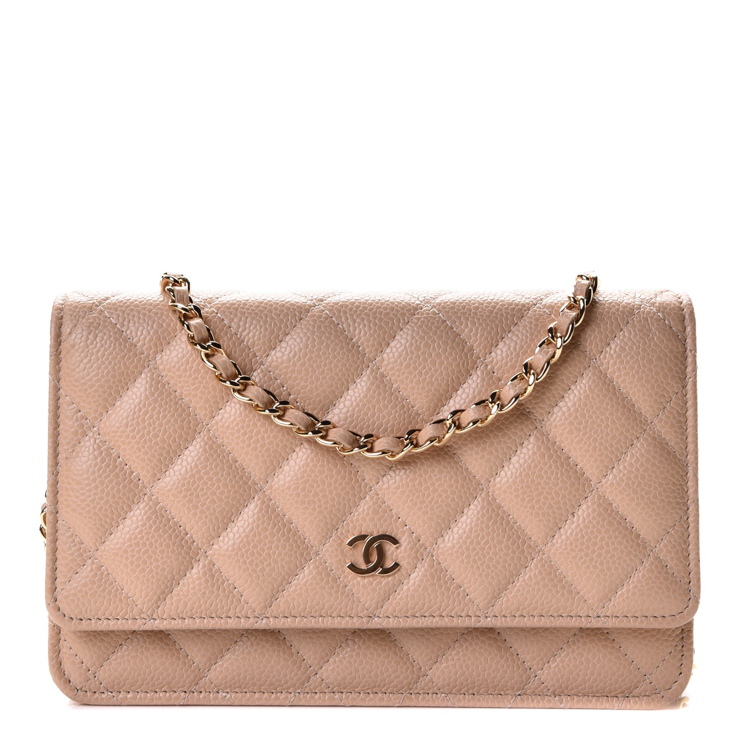 Caviar Quilted Wallet On Chain WOC Beige