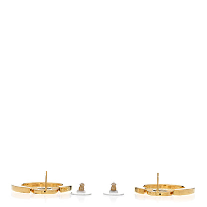 Chanel Metal Paris Button Hoop Earrings Gold 3 of 5