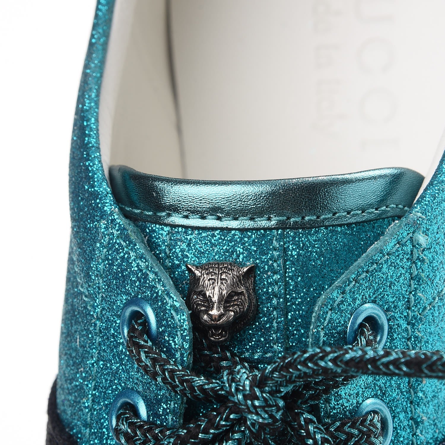 Gucci Glitter Fabric Web Studded Sneakers 9 Teal 9 of 12