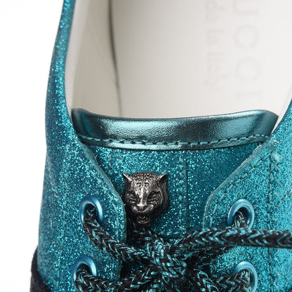 Gucci Glitter Fabric Web Studded Sneakers 9 Teal 9 of 12