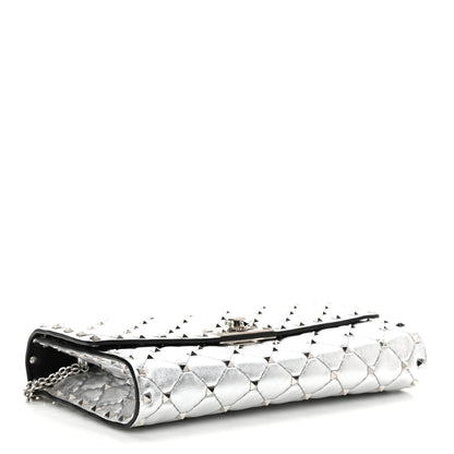 Valentino Garavani Metallic Lambskin Rockstud Spike Wallet on Chain Silver 4 of 9