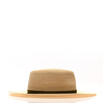 Chanel Straw Grosgrain Ribbon Wide Brim Hat M Beige Green 5 of 9