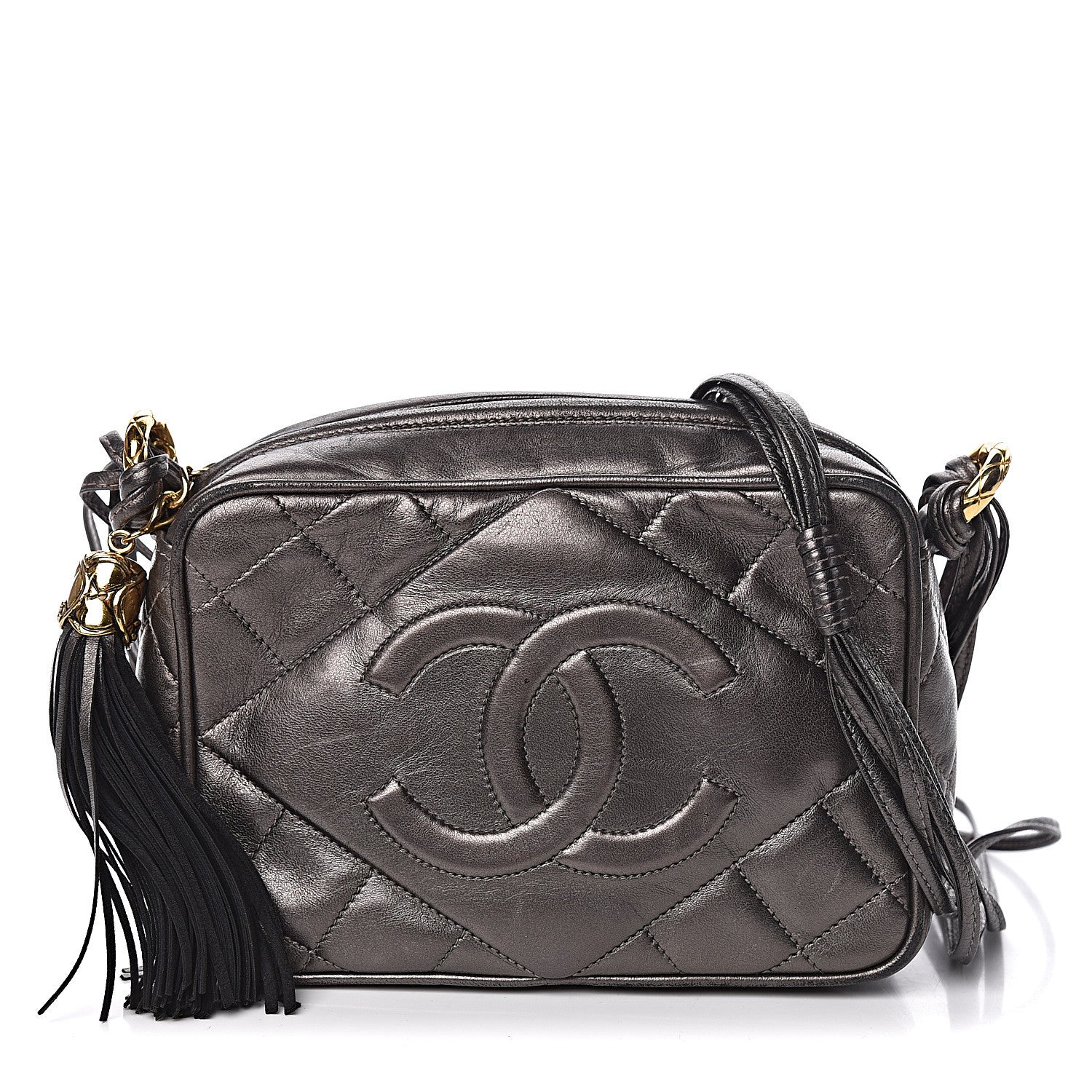 Chanel Metallic Lambskin Quilted Tassel Camera Case Dark Silver 1 of 19