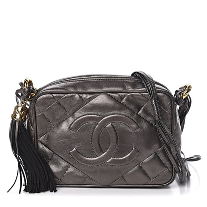 Chanel Metallic Lambskin Quilted Tassel Camera Case Dark Silver 1 of 19