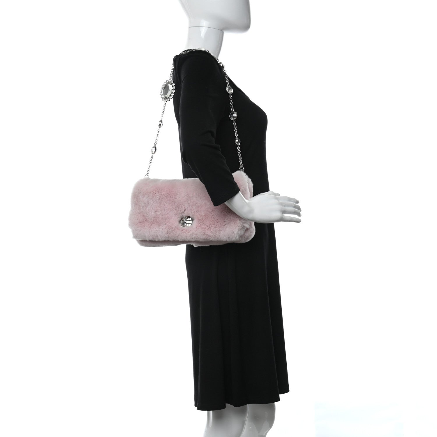 Miu Miu Rabbit Fur Crystal Flap Clutch Rosa 2 of 9